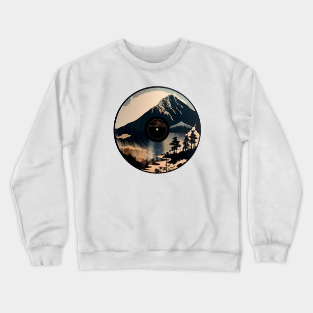 Mountain View on Vinyl Record Crewneck Sweatshirt by Bondoboxy